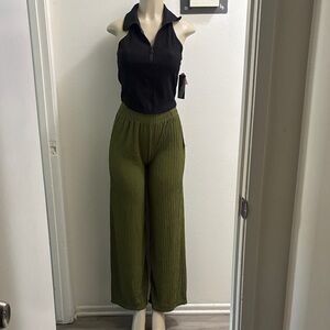 Olive Green Wide-Leg Pants with black top